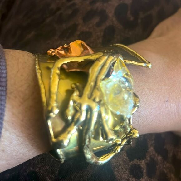 COPA COLLECTION VTG 70's BRACELET w/ QUARTZ STONE BRUTALIST BRONZE from BRAZIL - Picture 3 of 4
